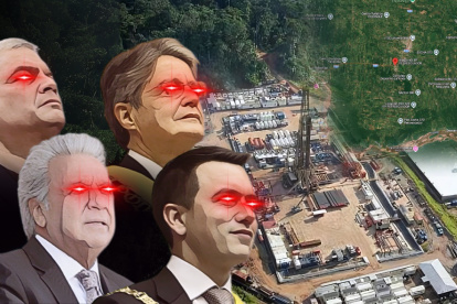 Gobernantes que han buscado concesionar el Campo Sacha, la "joya de la corona" del sectpr petrolero del Ecuador: Rafael Correa, Lenín Moreno, Guillermo Lasso y Daniel Noboa.
