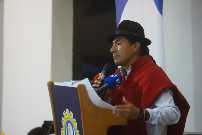 Leonidas Iza es presidente de la Conaie y estuvo este 12 de marzo en Quito.