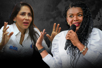 Paola Cabezas, asambleísta reelecta de la Revolución Ciudadana; y la candidata a la Presidencia, Luisa González.