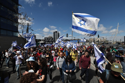 Aspecto de la manifestación contra Benjamin Netanyahu este 19 de marzo en Jerusalén.
