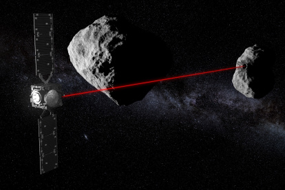 Con su altímetro láser, Hera escanea la superficie de Dimorphos. EFE/Crédito de la recreación: ESA - Science Office.