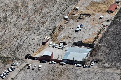 Vista aérea del Rancho Izaguirre en Tehuchitlán, Estado de Jalisco, donde el colectivo "Guerreros Buscadores" localizó tres crematorios humanos.