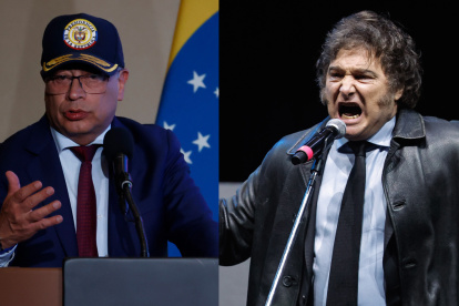 Combo de fotografías que muestran al presidente de Colombia, Gustavo Petro (i), y al presidente de Argentina, Javier Milei.