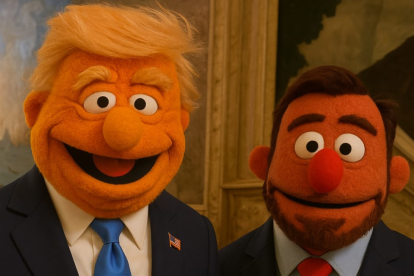 Donald Trump y Daniel Noboa estilo los Muppets de Disney.