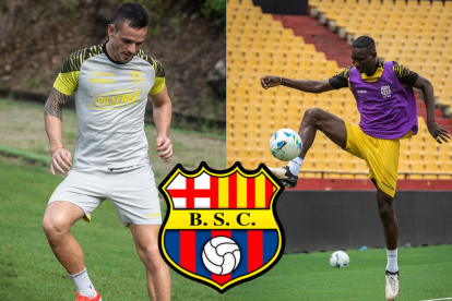 Octavio Rivero y Janner Corozo los ofensivos de Barcelona SC ante River Plate.