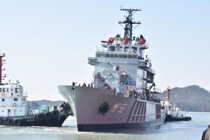 Nave. El Jambelí es el primer buque multipropósito de la Armada del Ecuador; esta fue una donación que hizo el Gobierno de Corea del Sur al país en 2024.