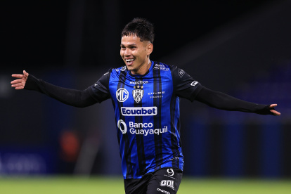 Jordy Alcívar festeja tras marcar el tanto de la victoria de Independiente del Valle.