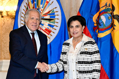 Luis Almagro y la canciller ecuatoriana Gabriela Sommerfeld en una reunión por el programa.