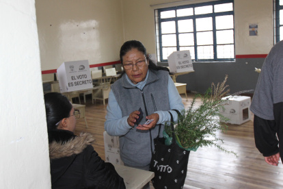 Ciudadanos quiteños acuden a votar con ramos en mano durante el Domingo de Ramos, combinando fe y deber cívico.