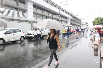 Personas salieron a votar con sus paraguas.