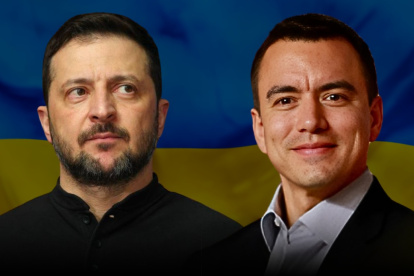 El presidente de Ucrania, Volodímir Zelenski, y el mandatario ecuatoriano, Daniel Noboa.