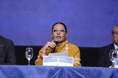 La presidenta del Consejo Nacional Electoral (CNE), Diana Atamaint, la noche del domingo 13 de abril.