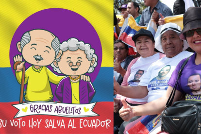 Imágenes referenciales sobre adultos mayores y elecciones en Ecuador.