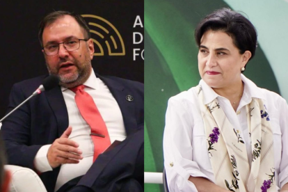 El canciller venezolano, Yván Gil, y su homóloga ecuatoriana, Gabriela Sommerfeld.