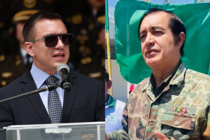 El presidente ecuatoriano Daniel Noboa y el líder del Partido Demócrata Verde del Perú, Alex Gonzales.