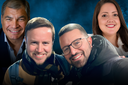 Los hermanos Augusto y Abraham Verduga, la asambleísta electa Belén Yela conversaban sobre la posible candidatura de Augusto a la Presidencia.