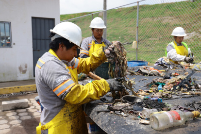 Trabajo. Los trabajadores separan los desechos de forma manual que llegan a la estación.