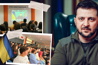 El presidente de Ucrania conversó con estudiantes ecuatorianos.