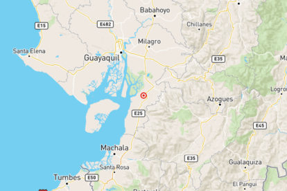 Mapa del Instituto Geofísico muestra la ubicación del epicentro del sismo de magnitud 4.9 registrado en Naranjal, Guayas, la mañana del 10 de mayo.