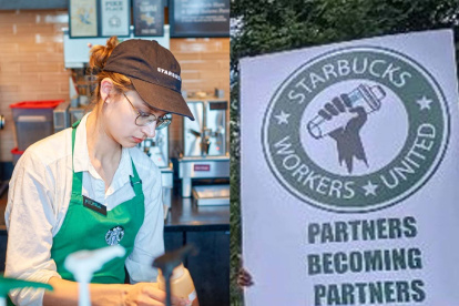 Una colaboradora con el uniforme anterior de Starbucks.