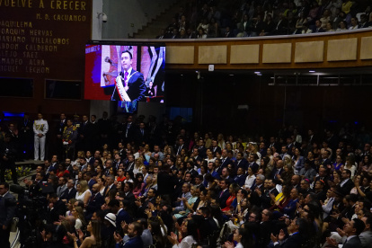 El presidente Daniel Noboa en su discurso en la Asamblea Nacional.
