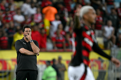 Pablo Sánchez durante el partido de fútbol de la fase de grupos de la Copa Libertadores entre Flamengo y Liga de Quito en el estadio Maracaná en Río de Janeiro, Brasil.