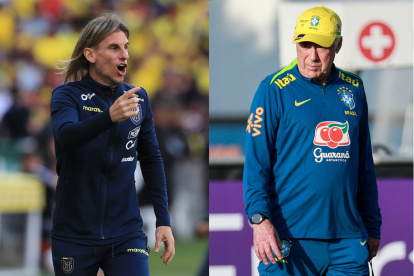 Los seleccionadores Sebastian Beccacece de Ecuador, y Carlo Ancelotti, de Brasil, se encontrarán jornada 15 de las eliminatorias sudamericanas del Mundial de 2026.