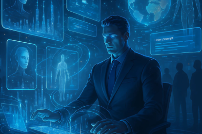 Ilustración de la la brecha entre quienes dominan la tecnología y quienes solo la observan desde la sombra.