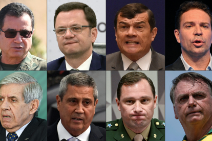 Fotografía de varios exministros y comandantes militares brasileños acusados ​​de conspirar con el exlíder Jair Bolsonaro.