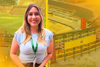 La periodista brasileña Alinne Fanelli visitó el estadio Monumental de Guayaquil.