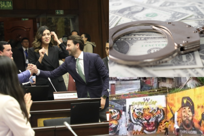 Niels Olsen, Ferdinan Álvarez y Valentina Centeno, de ADN, celebran la aprobación de la Ley de Solidaridad, que busca debilitar a las economías criminales.