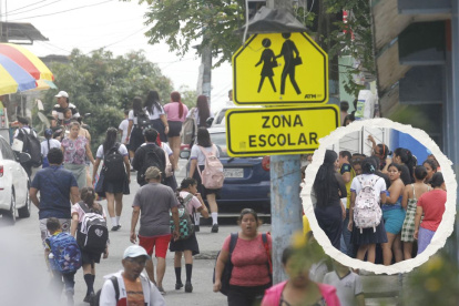 Los estudiantes fueron acompañados por madres y padres de familia, en medio de la tensión por los hechos violentos en Bastión Popular y otros sectores de Guayaquil.