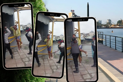 Hombre recibe golpes de guardias en Malecón del Salado en Guayaquil.