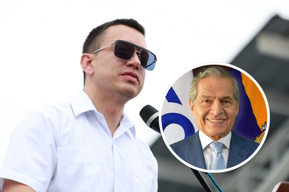 El presidente ecuatoriano Daniel Noboa y el juez electoral Fernando Muñoz.