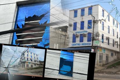 Algunos ventanales quedaron rotos tras la explosión en la clínica privada.