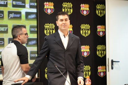 Rescalvo en la rueda de prensa de Barcelona, este 23 de junio de 2025.