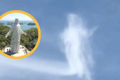 Nube fotografiada durante un acto religioso en Filipinas que muchos interpretan como la silueta de Jesús con los brazos abiertos.