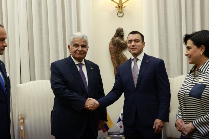 Daniel Noboa y José Raúl Mulino durante su encuentro bilateral en Madrid, como parte de la agenda oficial en España.