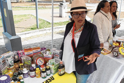 La comerciante Lady Sánchez recorre, de lunes a domingo, la av. Ajaví y la Cardenal de la Torre, sur de Quito, con su agua de sábila y productos.