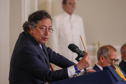 Gustavo Petro hablando en un evento este jueves 3 de julio de 2025, en la Casa de Nariño en Bogotá (Colombia).