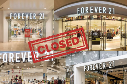 Una tienda de Forever 21 con letrero de liquidación en un centro comercial de EE.UU., antes del cierre de más de 200 locales.