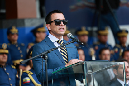 El presidente Daniel Noboa, durante una ceremonia de la Policía Nacional.