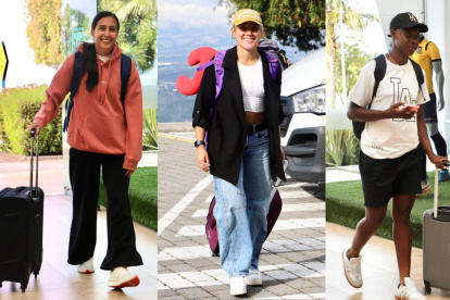 Karen Flores, Manoly Baquerizo y Jessy Caicedo jugadoras de Ecuador.