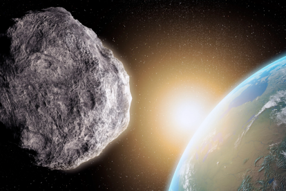Representación del asteroide 2022 OE2 comparado con la Torre de Pisa. Aunque su tamaño impresiona, su trayectoria no representa peligro para la Tierra.