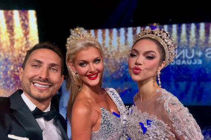 Eduardo con Victoria, Miss Universo y Mara Topic.