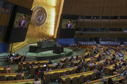 Fotografía de una sesión de la Conferencia Internacional para la solución de los dos Estados en Oriente Medio en Nueva York(EE.UU.).