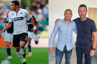 Jefferson Montero y Hugo Viana, director deportivo del Manchester City.