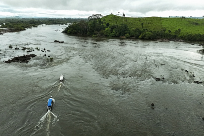 Esta vista aérea muestra un área degradada de la selva amazónica, cerca de la tierra indígena Koatinemo, en el estado de Pará, Brasil, el 12 de junio de 2025.