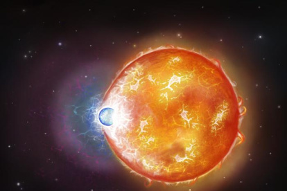 Enana. Ilustración de la fusión estelar caliente que formó la enana blanca ultramasiva -WD 0525+526.