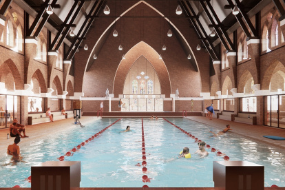 La piscina contará con un fondo ajustable, que se podrá subir y bajar, llegando a cubrirla por completo.